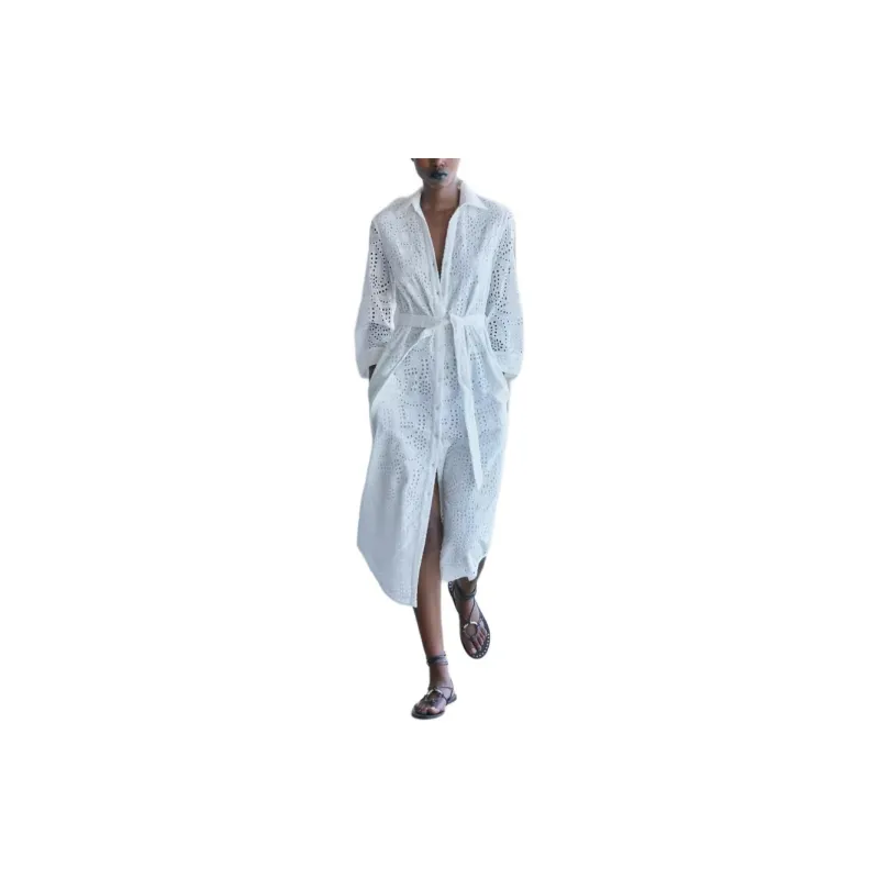ZARA Long-Sleeved Dresses Women's White-5