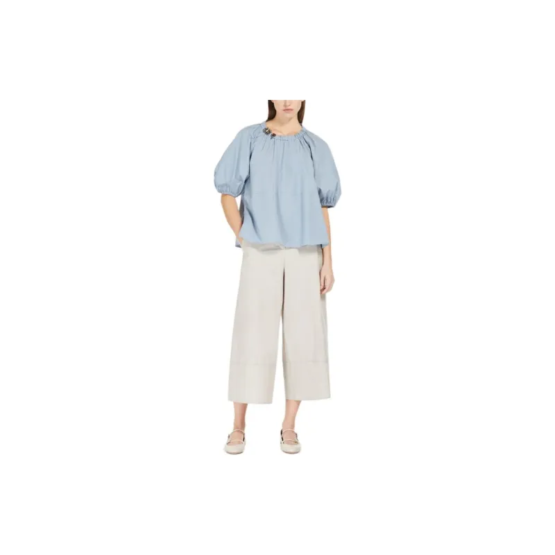 'S MAX MARA Tatiana Collection Cotton Poplin Blouse Shirt Women's Blue-3