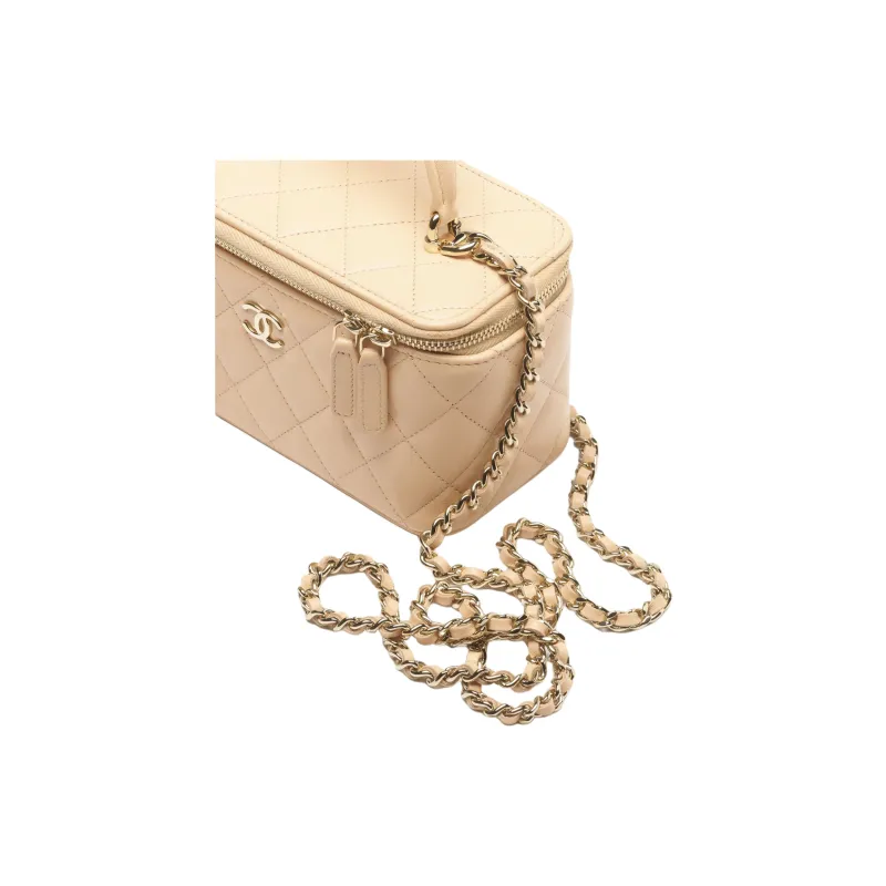 CHANEL Sheepskin Box Bag Handbag Women's Beige-3