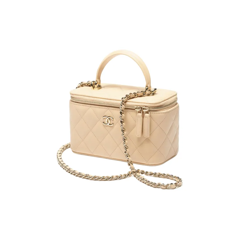 CHANEL Sheepskin Box Bag Handbag Women's Beige-1