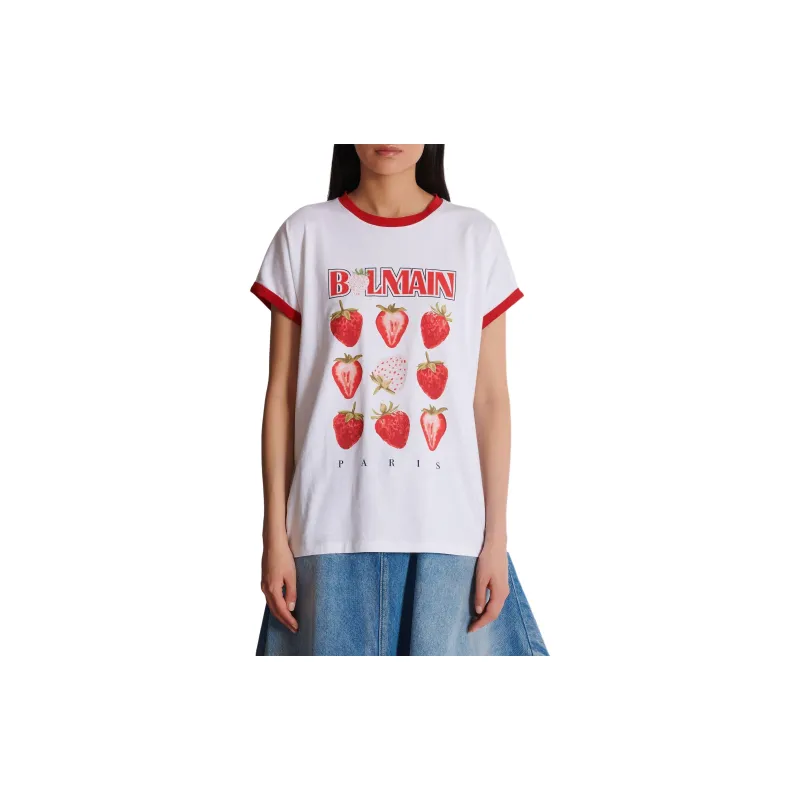 BALMAIN Two Tone Strawberry Printed T Shirt-4