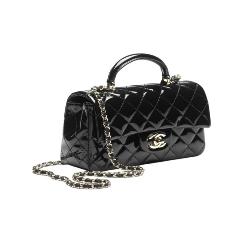 CHANEL Classic Flap CF Calfskin Patent Leather Shoulder Bag, Crossbody Bag, Handbag Mini Women's Black-1