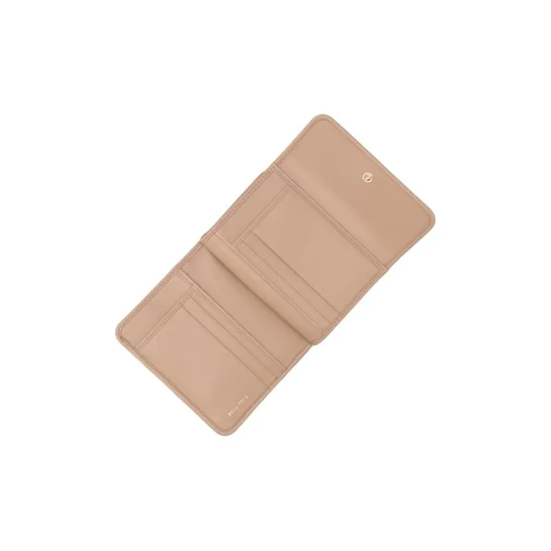 MIU MIU Leather Wallet Mini Women's Khaki-4