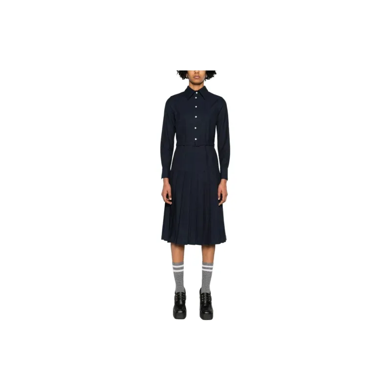 THOM BROWNE Belted Pleated Midi Dress-1