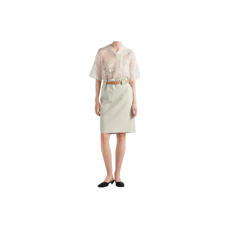 PRADA Floral Embroidered Drop Shoulder Sheer Shirt-1