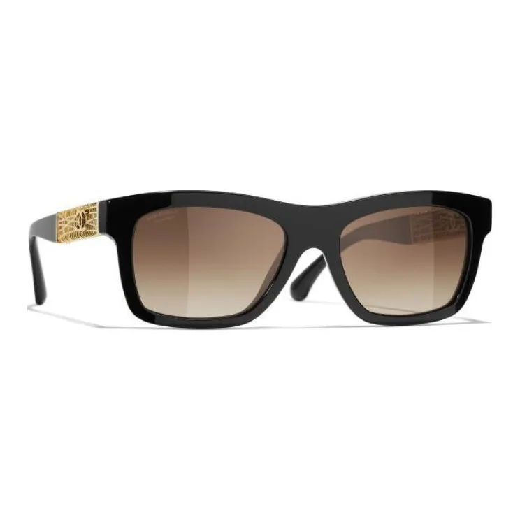 CHANEL Metal Acetate Square Sunglasses Unisex Black-2
