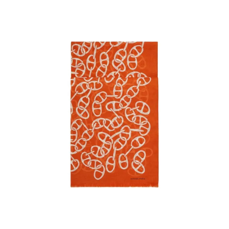 HERMES Cotton Silk Scarves Men's Orange-0