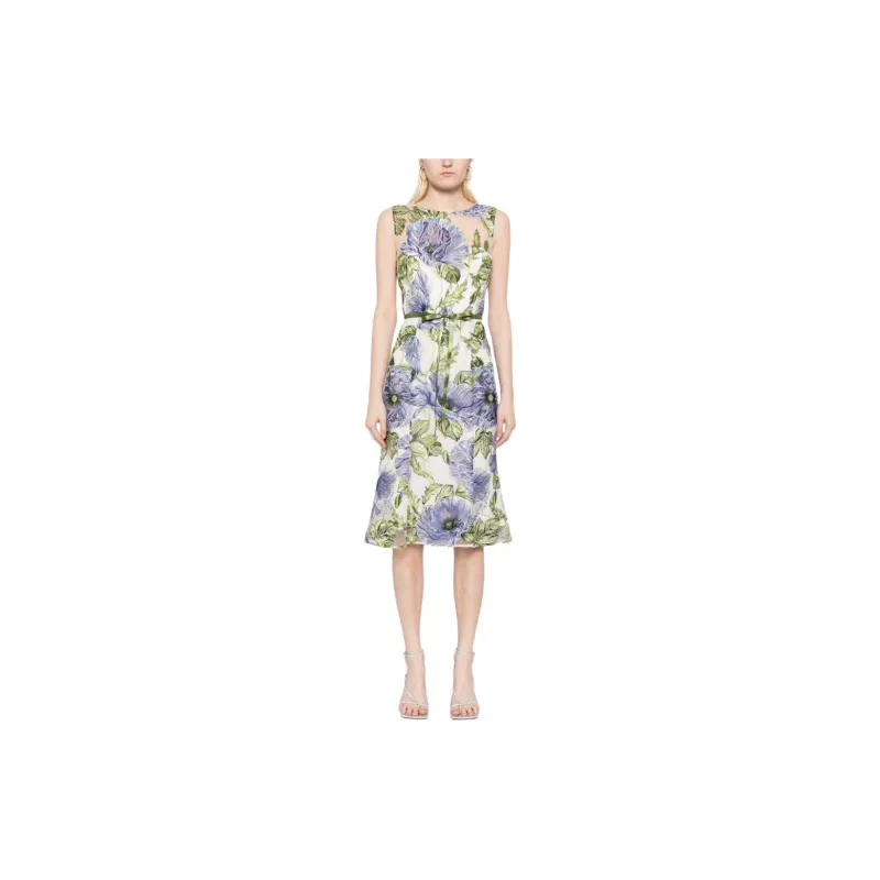 Marchesa Notte Floral-embroidered Tulle Midi Dress-2