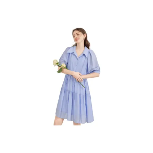 MEETLADY Short-Sleeved Dresses Women's Blue