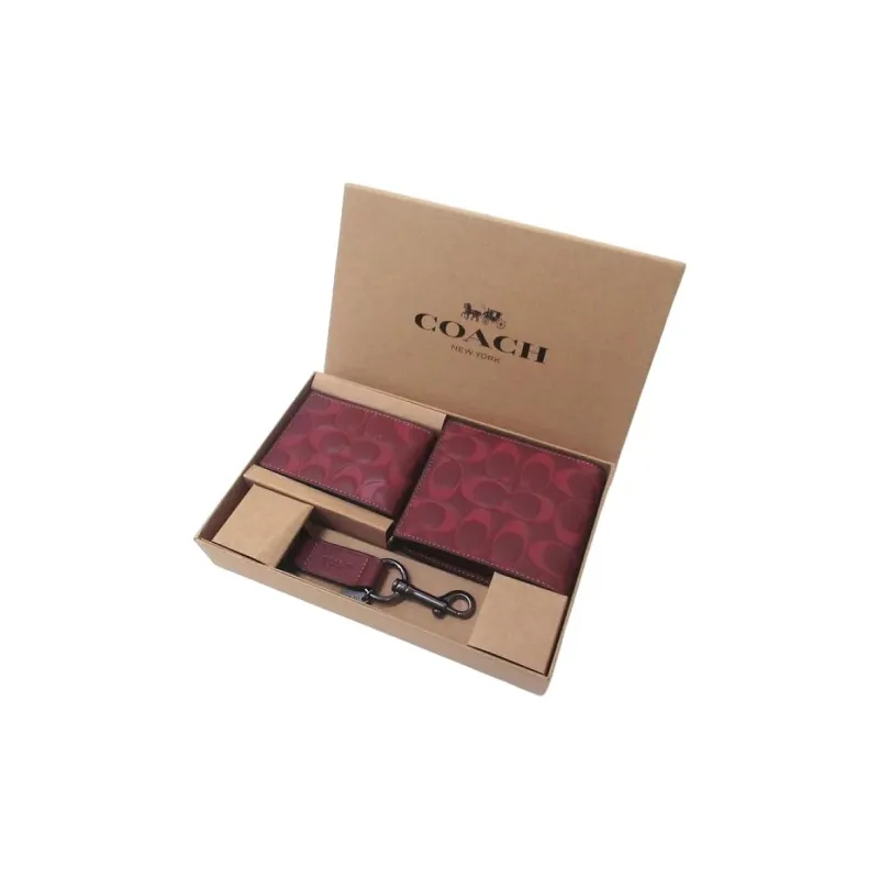 COACH 3 IN 1 Wallet Calfskin Coin Purses Wallets Mini Unisex Bronze Mixed Red Multicolor-1