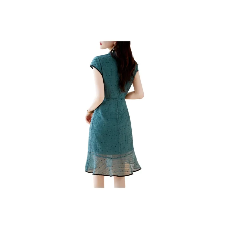 Still Quiet Short Sleeved Dresses Women's Aqua Blue-2