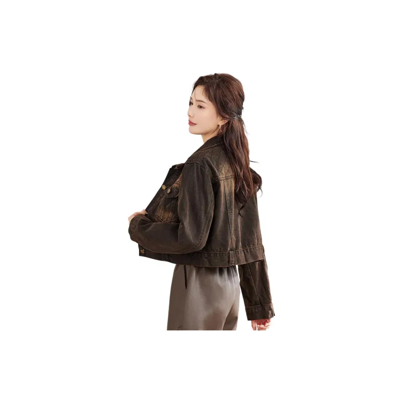TERRE BLEUE Denim Jacket Women's Coffee-4