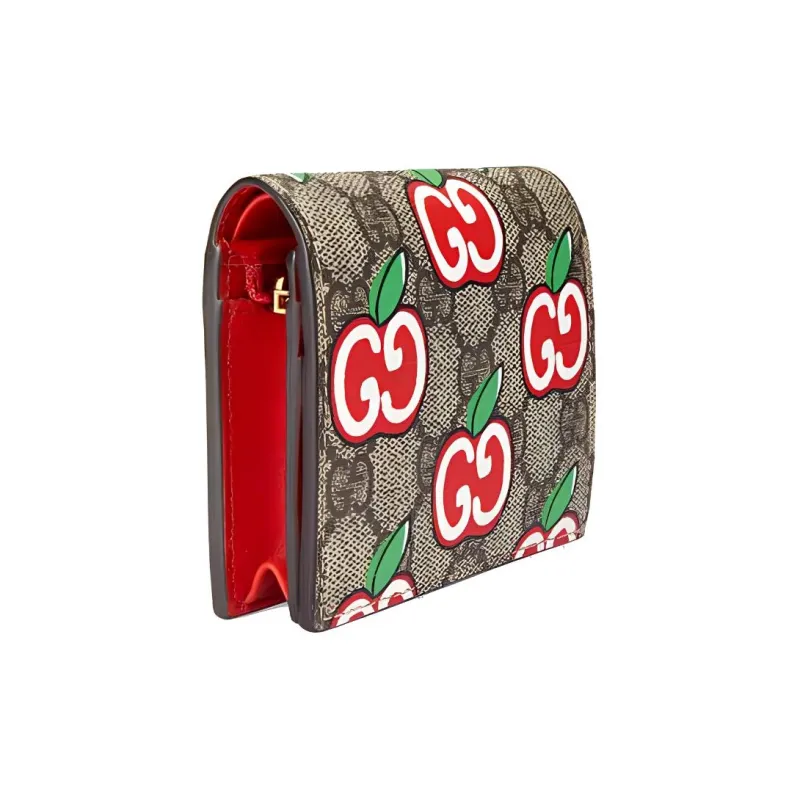 GUCCI Valentine's Day Collection Canvas With Leather Card Holder, Wallet Women's Ebony/Red-1