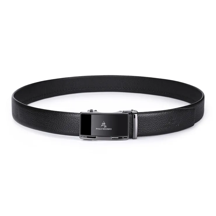 POLOMEISDO Top Grain Cow Leather Cow Leather Belt Business Casual Brand Belt Men's Gunmetal Width 3.5cm-4
