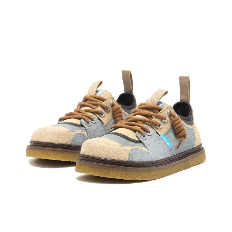 OETZI Smoke Rubber Sole Series Low Top Casual Shoes Unisex Light Gray & Apricot-1