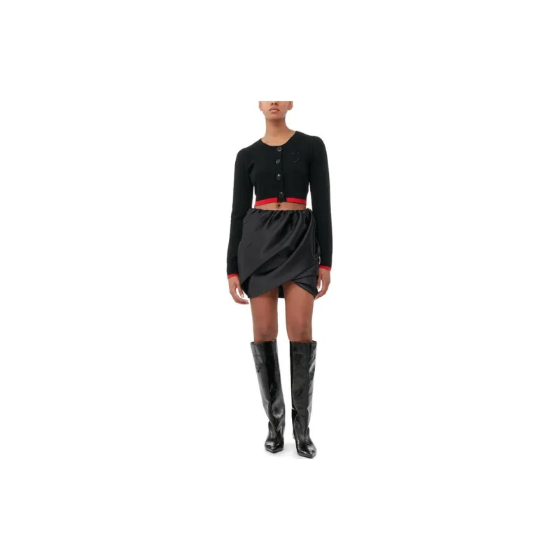 GANNI Cropped Knitted Cardigan-1