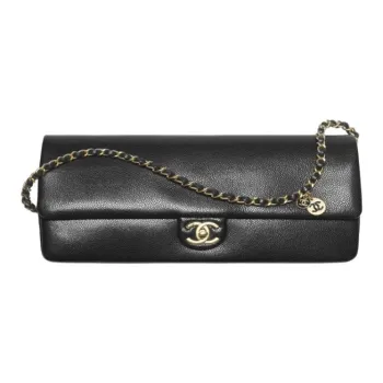CHANEL Calfskin Handbag Clutch Unisex Black