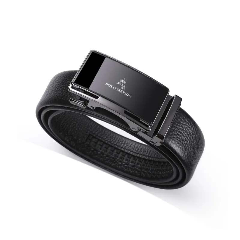 POLOMEISDO Top Grain Cow Leather Cow Leather Belt Business Casual Brand Belt Men's Gunmetal Width 3.5cm-1