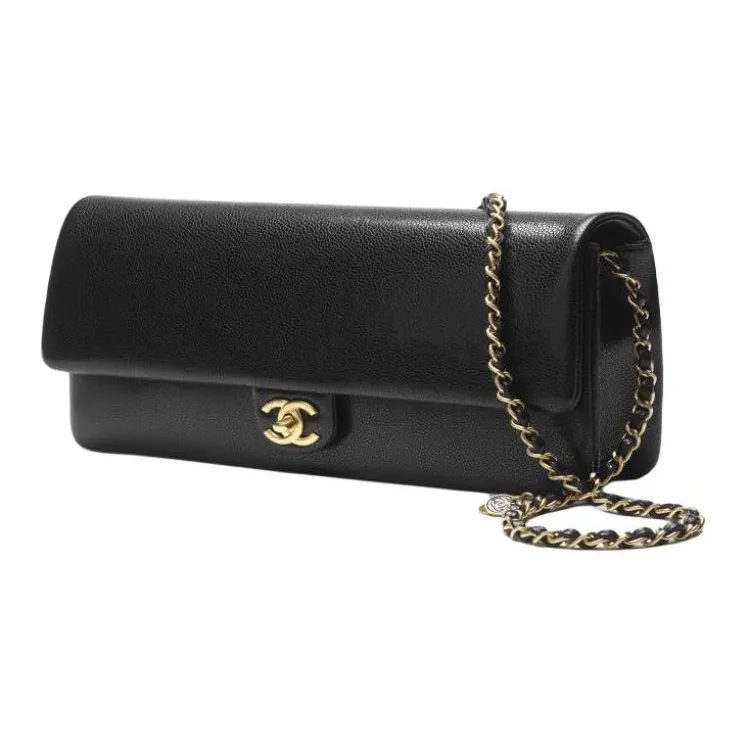 CHANEL Calfskin Handbag Clutch Unisex Black-1