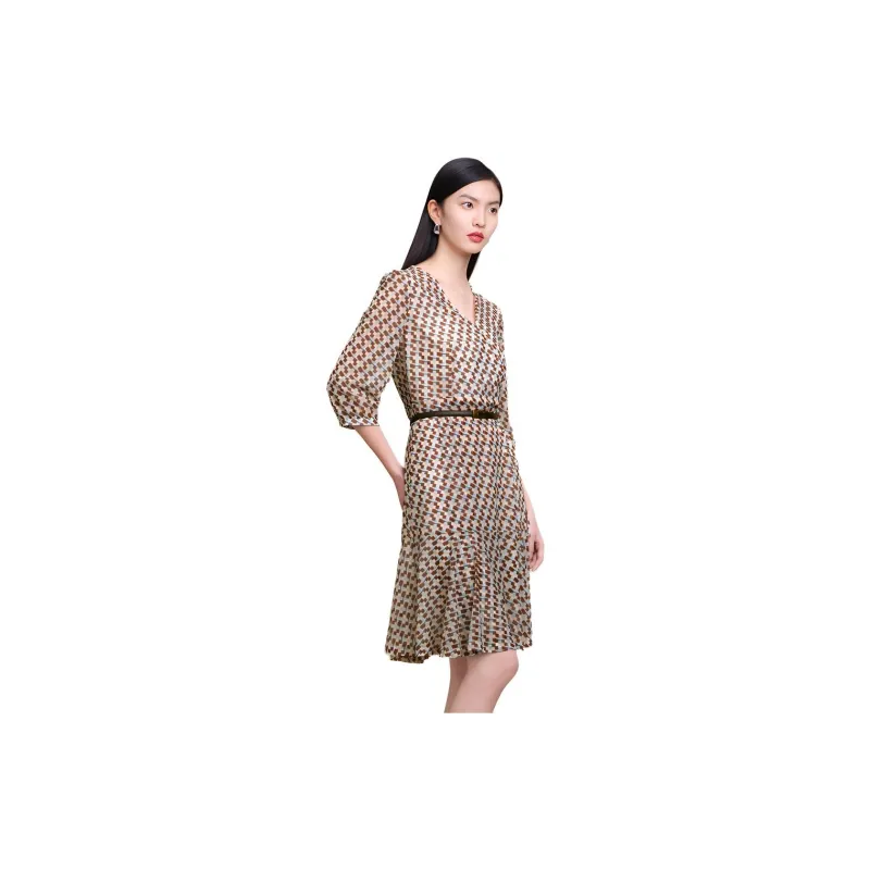 JZ. ANNAKRO Long Sleeved Dress Women's Floral Coffee-2