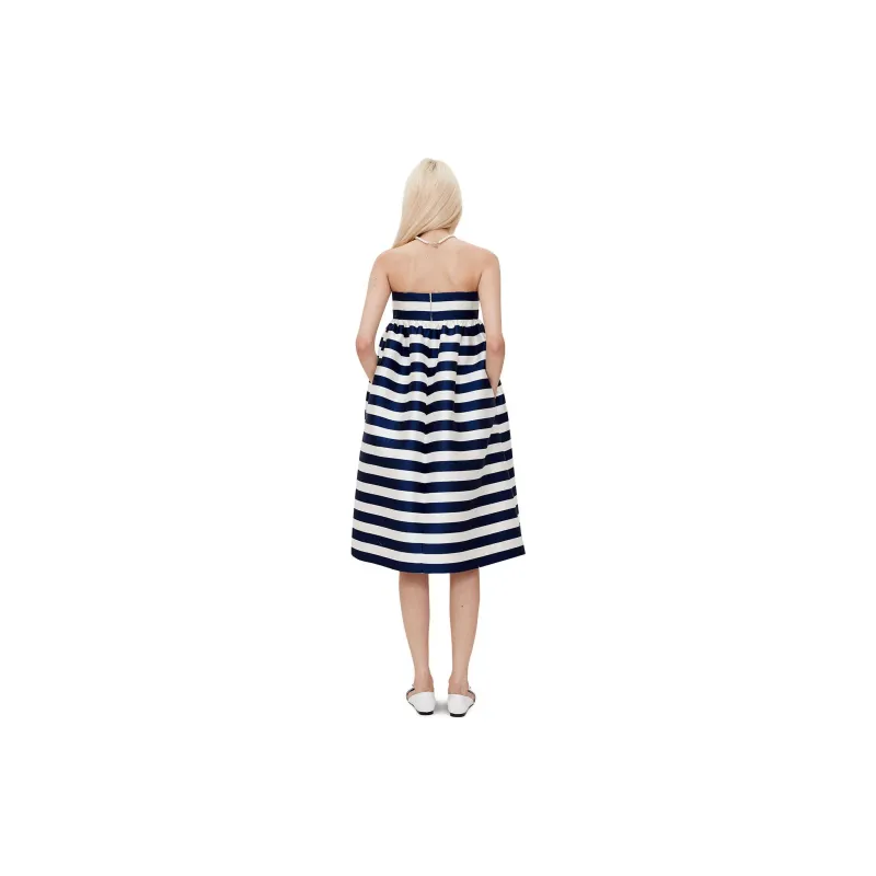 KIMHEKIM SS24 STRIPED MIKADO SILK MIDI DRESS Sleeveless Dress Women's NAVY/Marine Blue-3