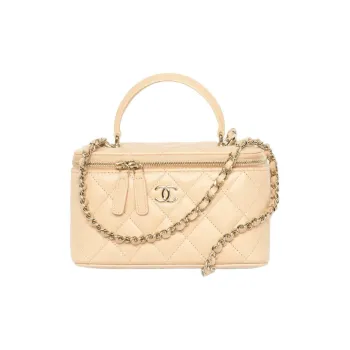 CHANEL Sheepskin Box Bag Handbag Women's Beige