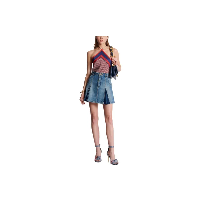 BALMAIN Pleated Denim Skirt 'Blue'-1