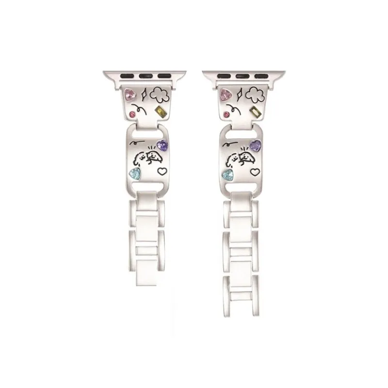 FZRT Watch Bands Dopamine Dressing Colored Rhinestone Print Puppy Metal Steel Band Unisex-0