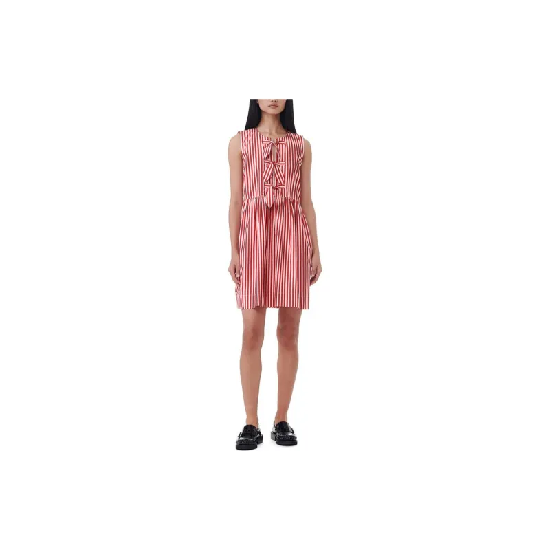 GANNI Striped Bow Detailed Mini Dress-2