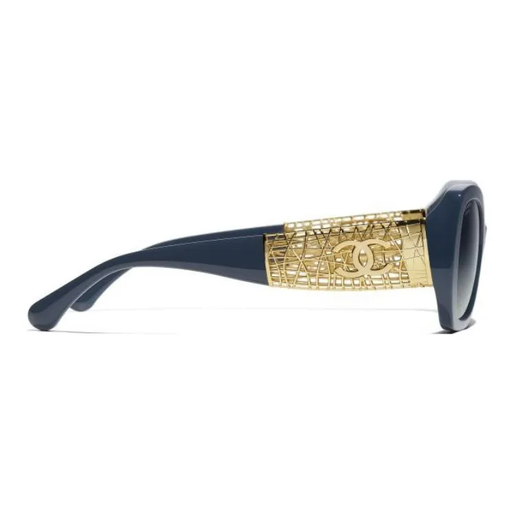 CHANEL Resin Metal Butterfly Sunglasses Unisex Blue-3