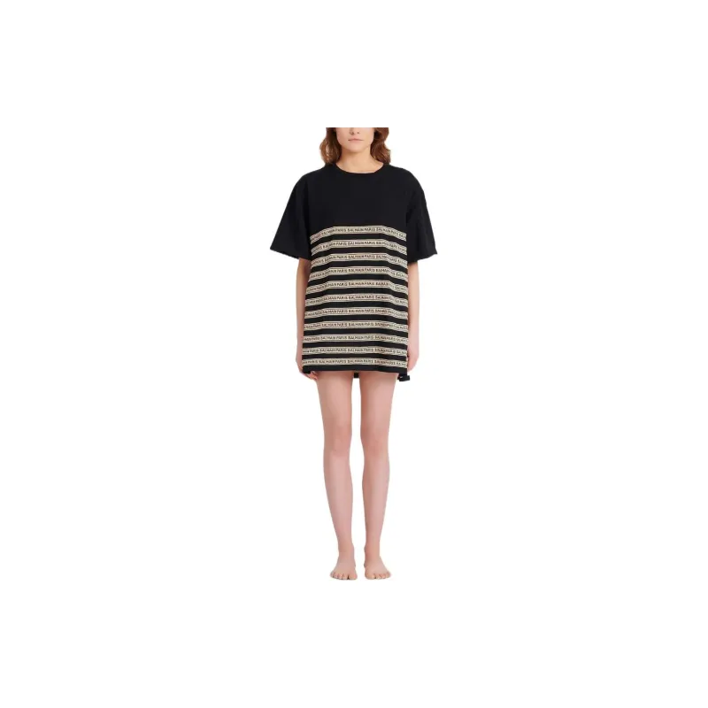BALMAIN Striped Logo lettering Knit Top-1