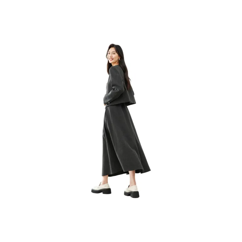 VIMLY Two Piece Skirt Sets Women's Gray-2