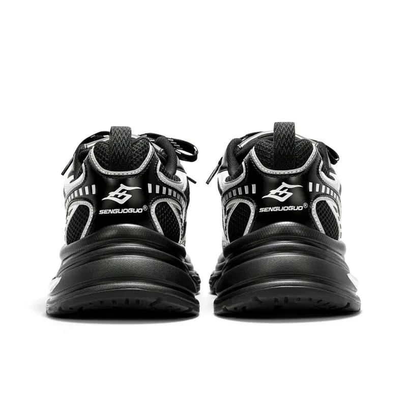 SENGUOGUO Anti Slip And Wear Resistant Height Increasing Low Top Chunky Sneakers Unisex Black-2