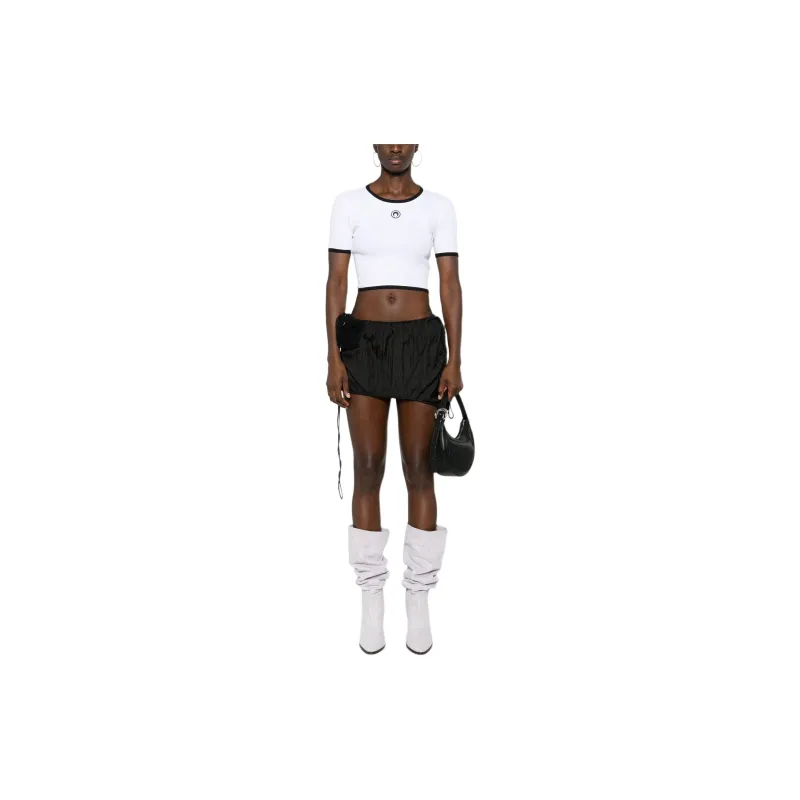 Marine Serre Logo Embroidered Cropped Jersey T Shirt-1