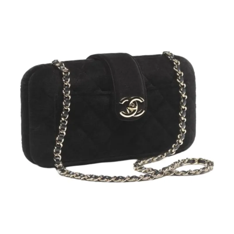 CHANEL Velour Evening Party Bag Handbag Shoulder Bag Women's Black-1