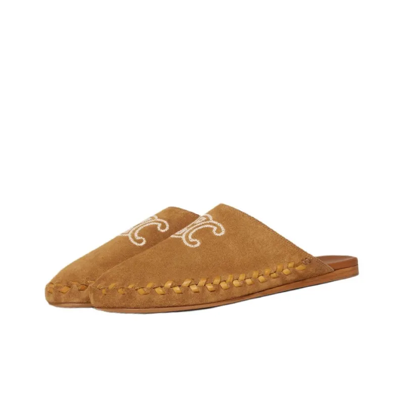 CELINE Triomphe Wrap toe Slippers Men's Brown-2
