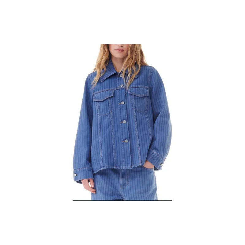 GANNI Striped Denim Jacket-5