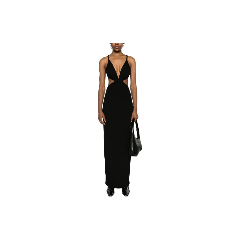 SAINT LAURENT Cut out Crepe Maxi Dress-1