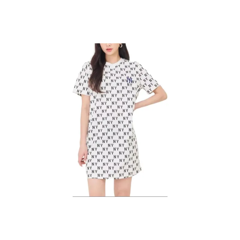 MLB New York Yankees SS24 Short Sleeved Dresses Women's Cream-3