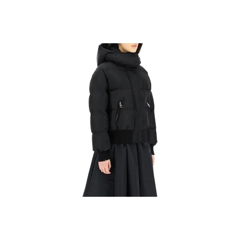 Alexander McQueen SS22 Letter Solid Color Hooded Loose Fit Cropped Puffer Jacket Women's Black-3