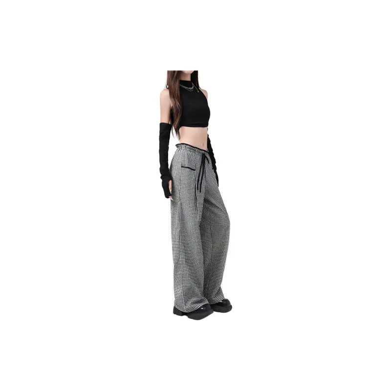 Kazakhstan Casual Pants Women's Black White Plaid-2