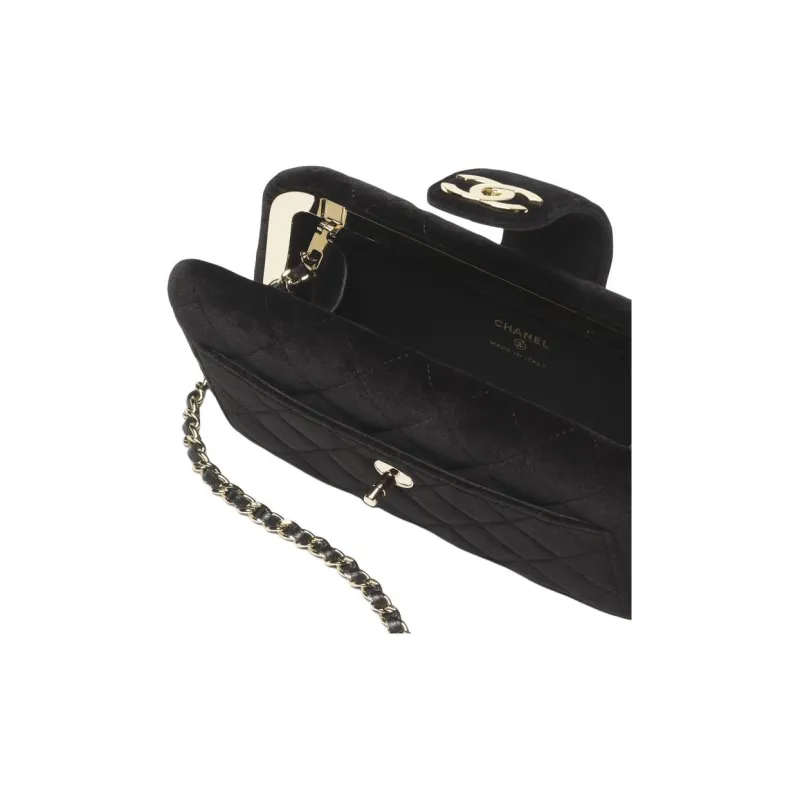 CHANEL Velour Evening Party Bag Handbag Shoulder Bag Women's Black-3