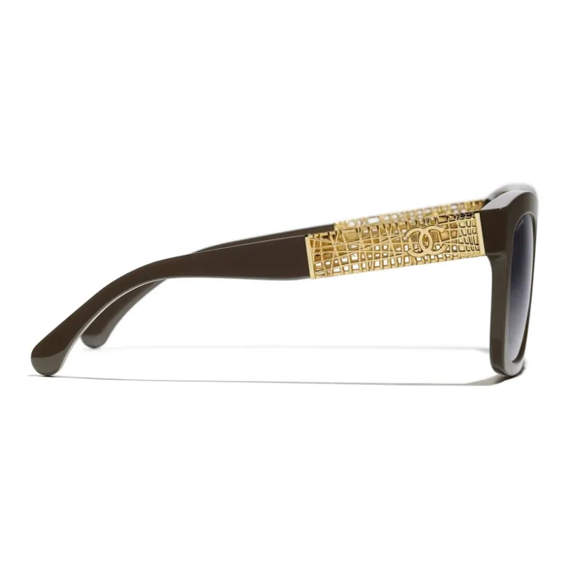 CHANEL Metal Square Sunglasses Unisex Brown-2