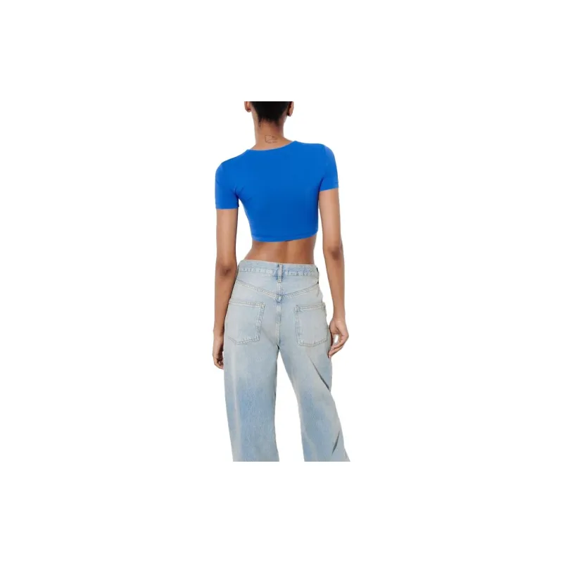 ZARA Crop Tops Women's Blue-2