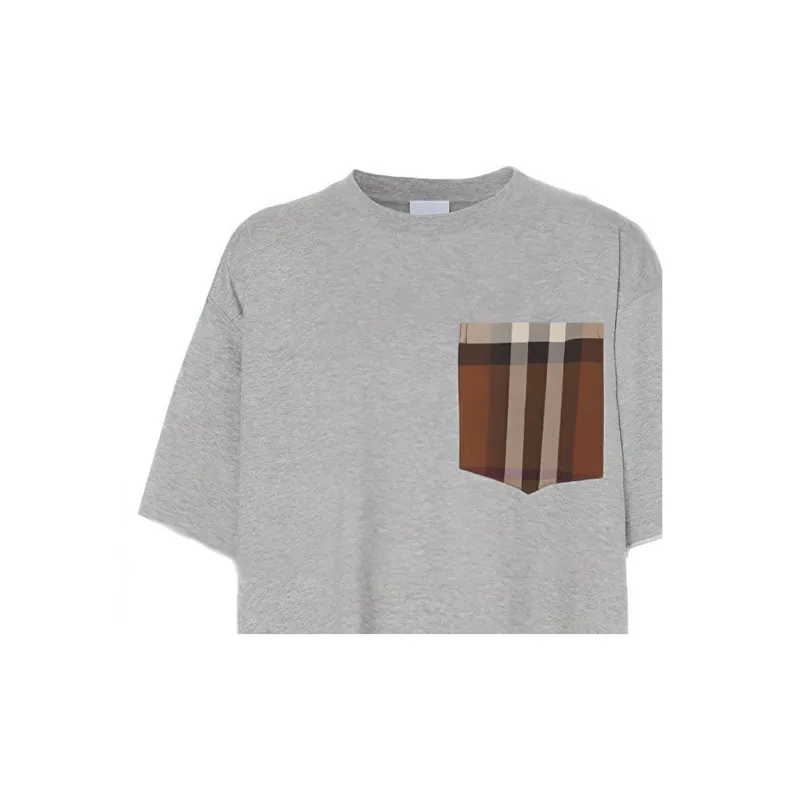 Burberry Check Print Pocket Tee 'Pale Grey Melange'-3