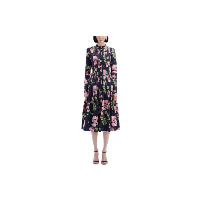 Oscar De La Renta Poppy-print Poplin Midi Dress-1