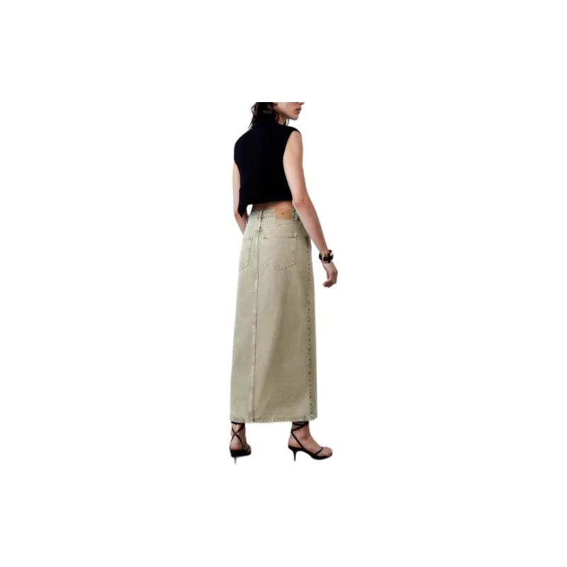 ZARA Denim Long Skirts Women's Khaki-3