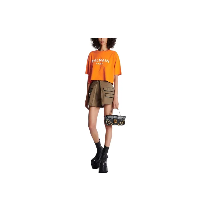 BALMAIN Logo Print Cropped T Shirt 'Orange'-1