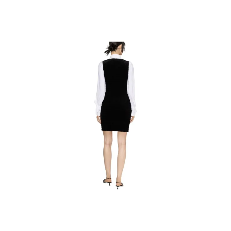 GANNI Velvet Jersey Smock Mini Dress 'Black'-3