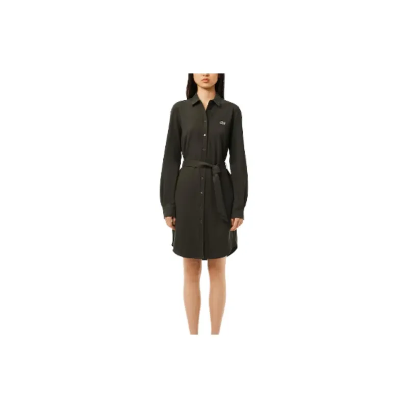 LACOSTE Long Sleeved Dress Women's Dark Khaki Green-1